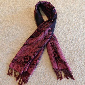 Classic Pink & black paisley print scarf/ Approximately 68 X 27 inches